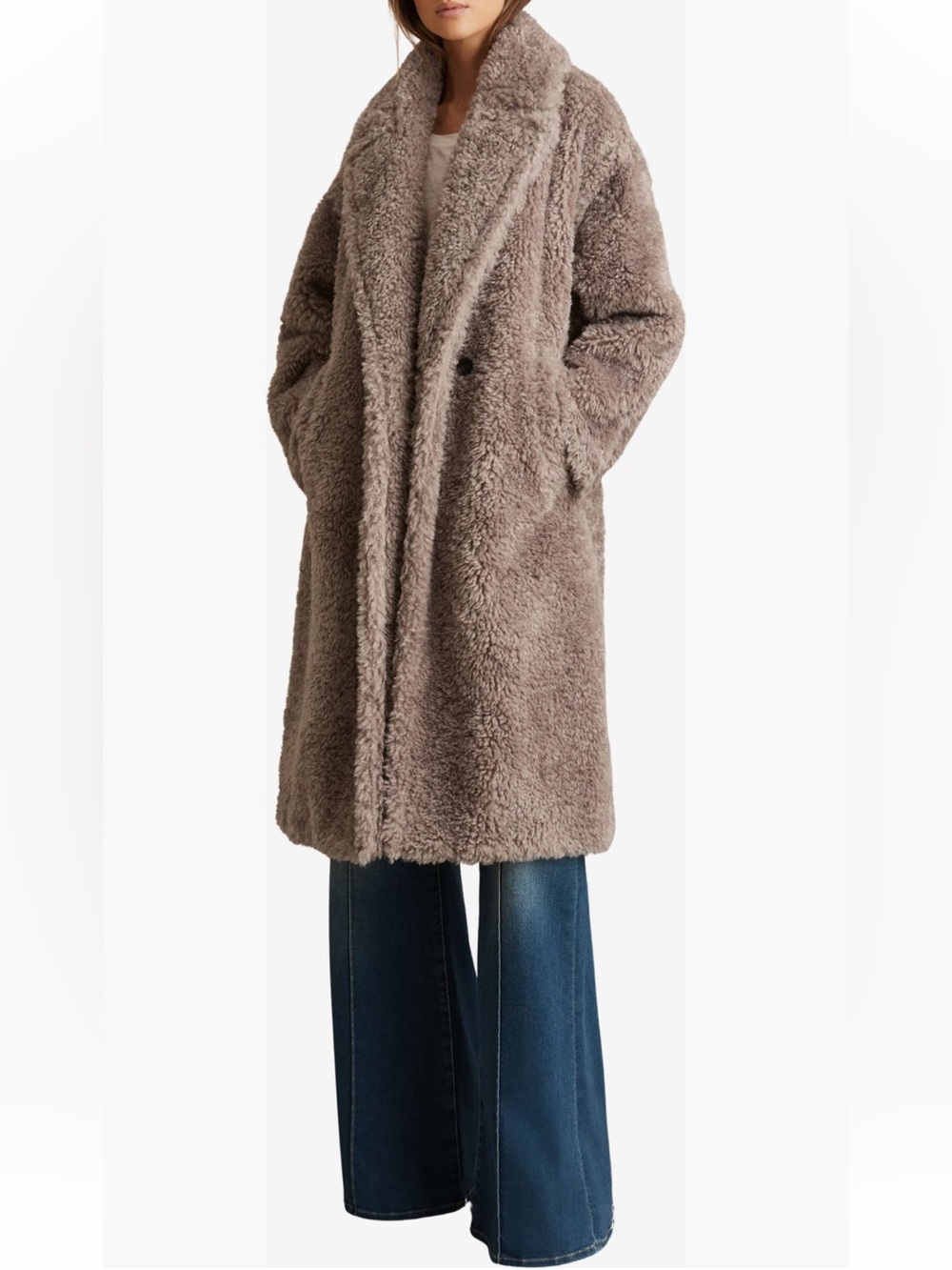 NWT Reiss Darla Faux Fur Coat in MINK NEUTRAL Sz S - Picture 5 of 7
